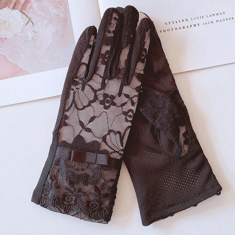 Summer New Thin Lace Sun Protection Anti-UV Gloves Elegant Jacquard Pattern Lady Riding Drive Non-Slip Breathable Mittens T281