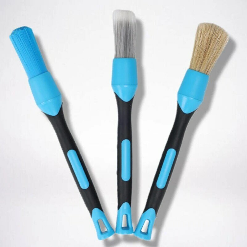 3Pcs Auto Detail Brush Kit Soft Car Detail Brushes For Cleaning Interior Upholstery, Air Vents, Wheels, Leather
