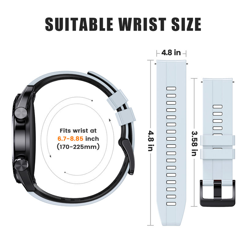 Pulseira de substituição de silicone para Huawei Smart Watch, pulseira esportiva, Mi Color, GarminActive, Watch4, 4Pro, GT3Pro, 46mm, 22mm