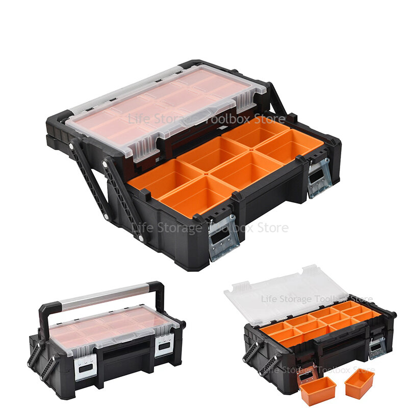 プラスチック製ハードウェア収納ボックス、ポータブルパーツツールボックス、スーツケース、マルチグリッドツールボックス、電気技師スクリューオーガナイザー