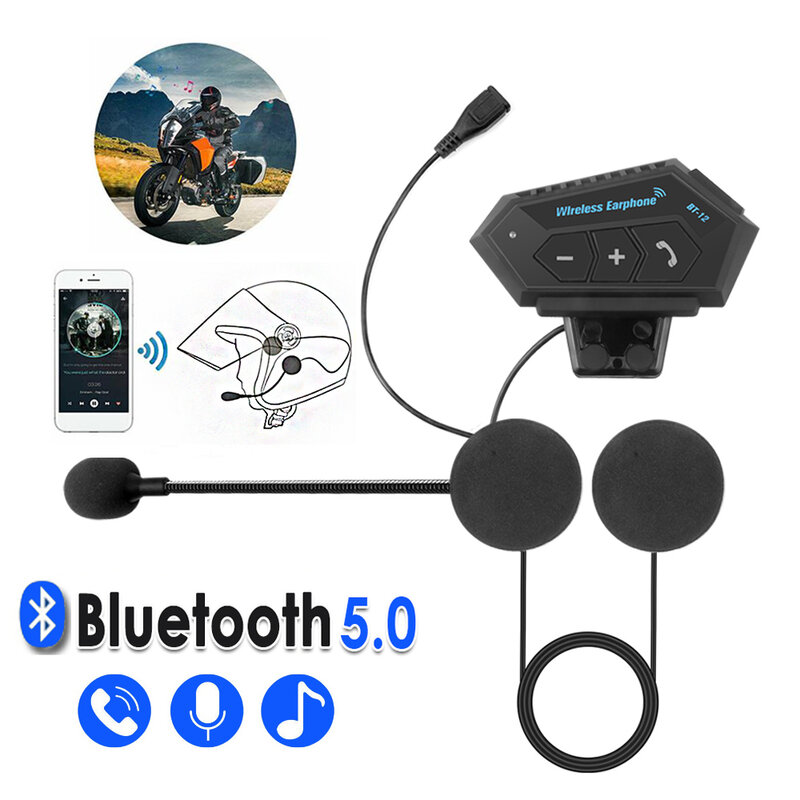 Auriculares Inalámbricos para Casco con Bluetooth, Kit para Motocicletas con Llamadas de Manos Libres, Estéreo, Antinterferencias, Resistente al Agua, Reproductor de Música, Altavoz