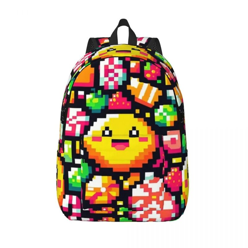 Doces esmagamento Pixel Art mochila, Bookbag do estudante do ensino médio, Adolescentes lona Daypack, Escola secundária