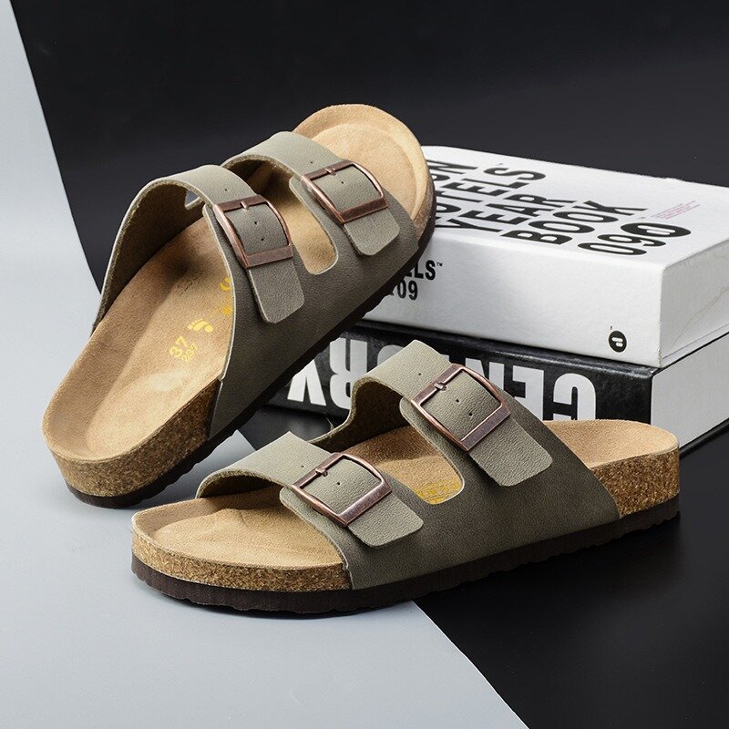 Markowe Unisex kapcie para nowa prawdziwa skóra matowa gruba podeszwa modna kapcie domowe męskie buty na co dzień sandały plażowe Zapatos