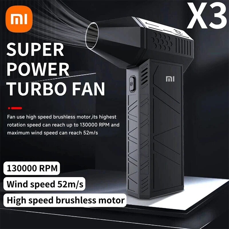 Xiaomi 3nd Generation kipas Turbo Jet, kipas genggam tanpa sikat Motor 130,000 RPM kecepatan angin 52 m/s kipas saluran industri