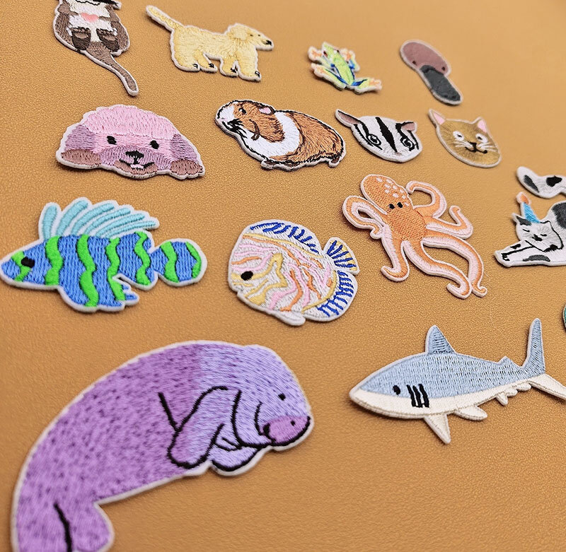 Stiker bordir kartun DIY hewan lucu penyu hiu besi di kain stiker pakaian tas aksesoris topi hadiah anak-anak laki-laki perempuan