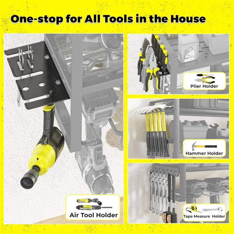 Power Tool Organizer-8 pemegang bor dinding, Tool Organizer dan rak penyimpanan untuk garasi, alat logam pekerjaan berat