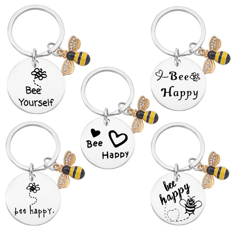 Llavero L5YA con diseño abejas y animales, llavero feliz, soporte para llaves coche, bolsa, mochila, adorno colgante para