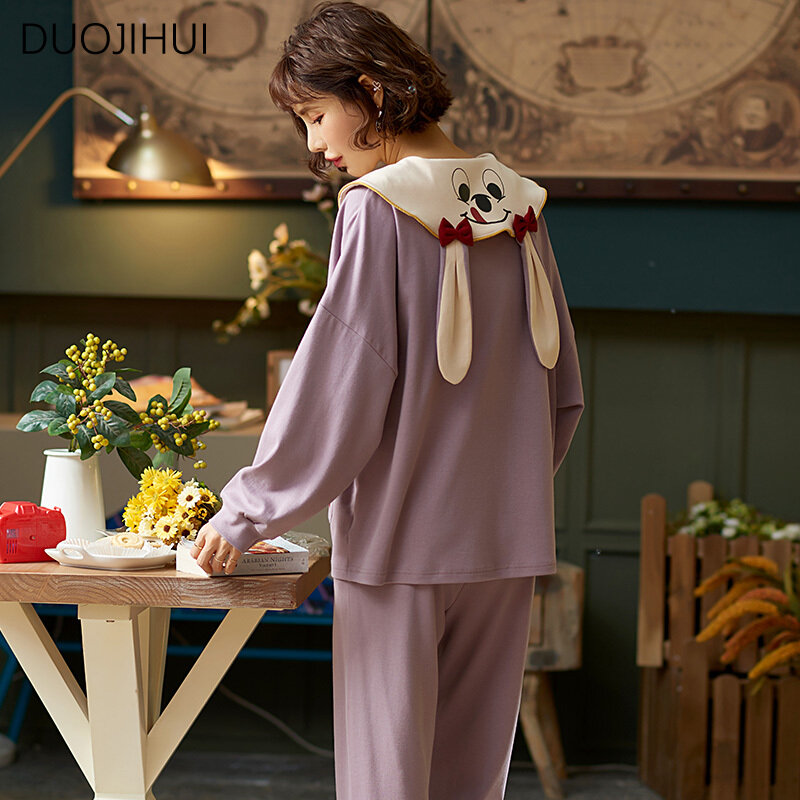 DUOJIHUI-Pyjama décontracté deux pièces violet pour femme, cardigan simple chic, pantalon basique, vêtements de nuit doux pour femme, mode maison, nouveau