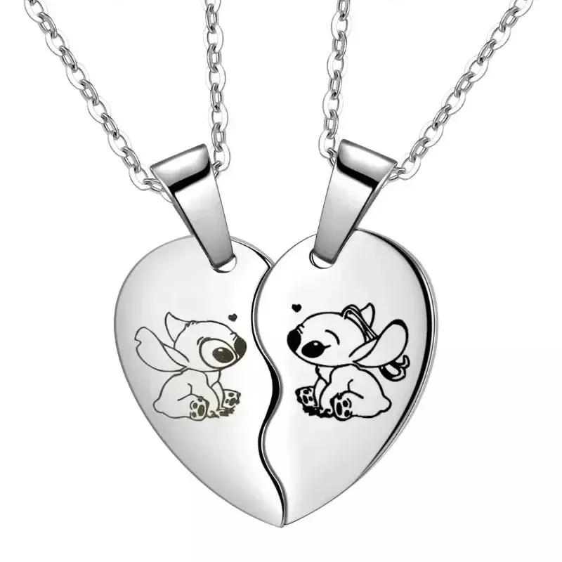 Disney-collar de Lilo & Stitch de acero inoxidable, colgante de corazón de puntada de figura bonita, cadena de cuello, regalos de joyería para amantes, novedad
