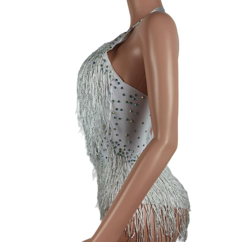 ชุดพลอยเทียมเซ็กซี่ของผู้หญิงชุดคอสตูมไนต์คลับชุดรัดรูปชุดนักร้องโชว์ชุดเต้นรำชุดบอดี้สูทยืด liusu