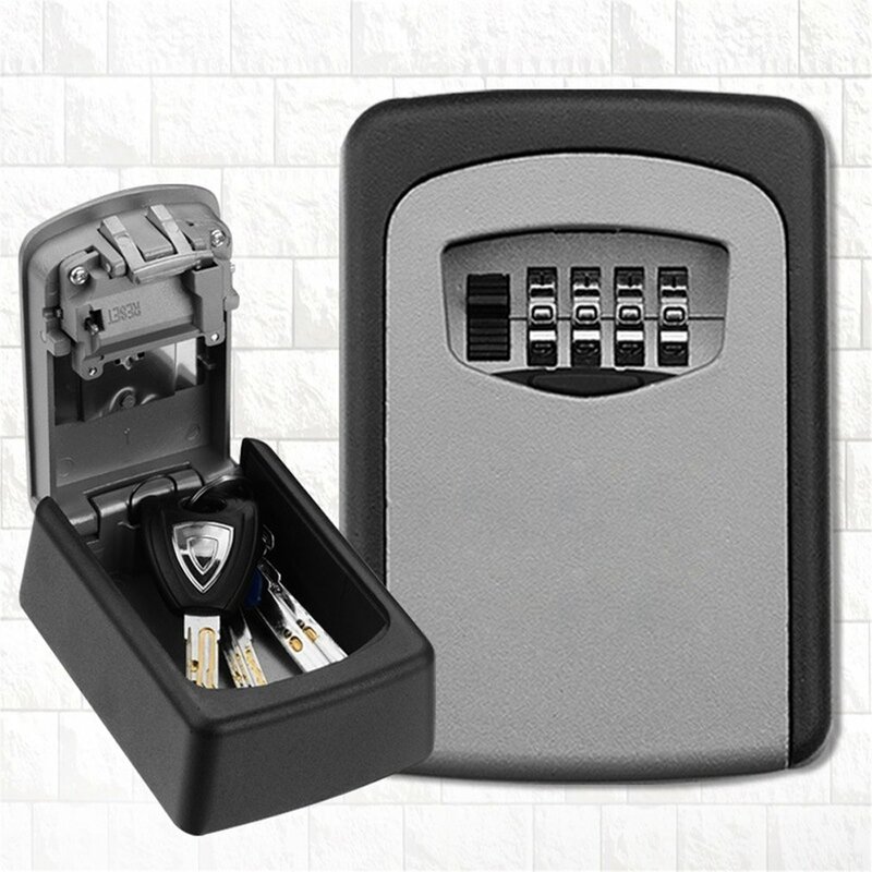 Metal Wall Mount Key Storage Secret Box 4 Digit Combination Password Security Code Lock No Key Home Key Safe Box Decoration