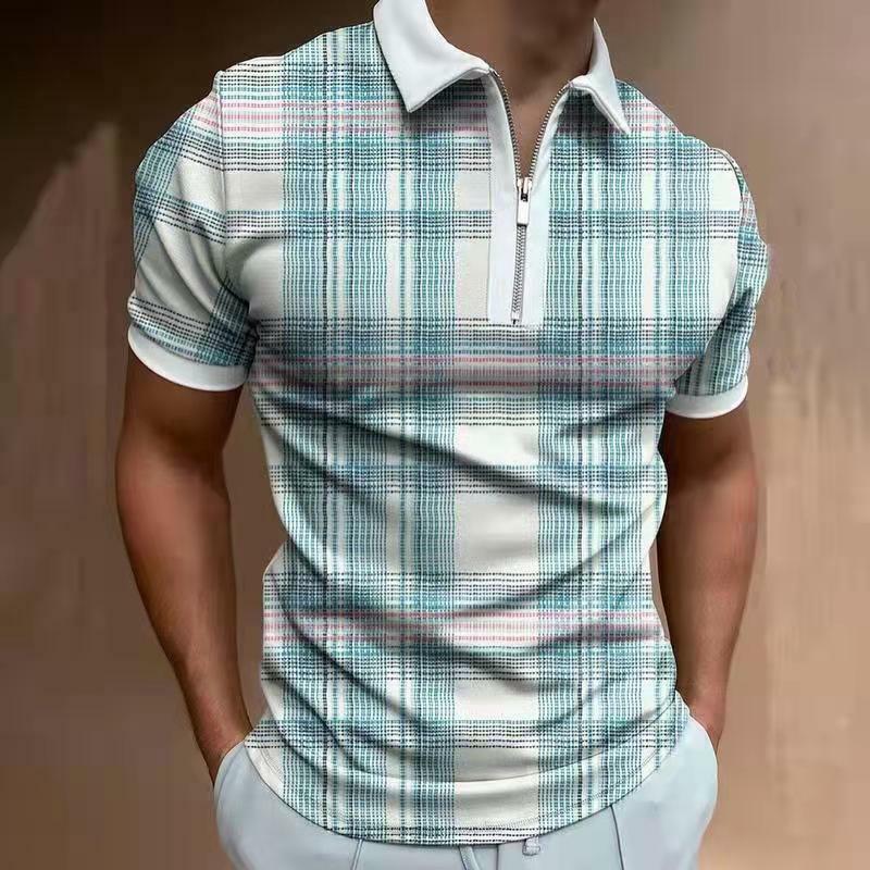 Verão casual masculino polo camisas retalhos manga curta anti-pilling magro ajuste masculino camisas do músculo bolsos zíper decoração topos