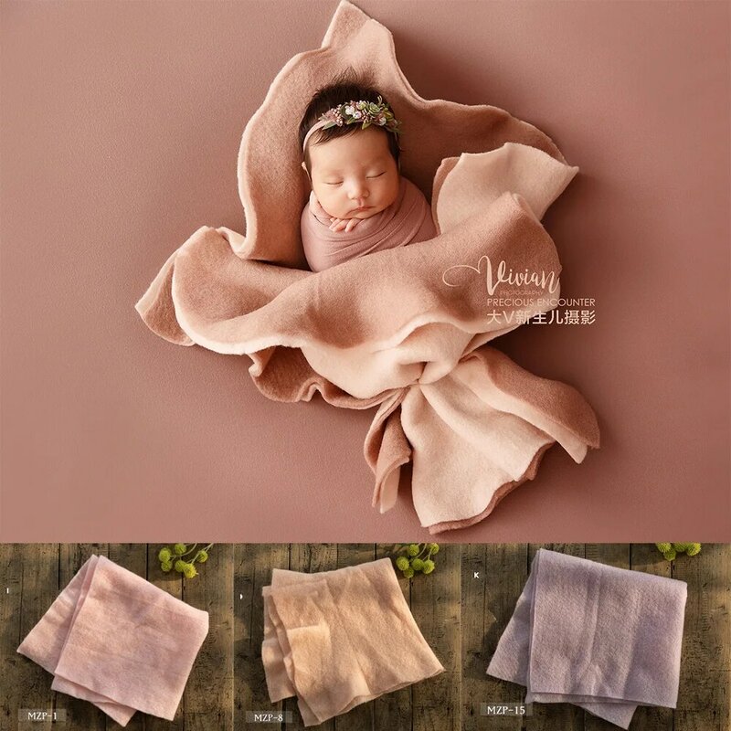 신생아를 위한 사진 소품 50x50cm 양털 펠트 포장 아기 사진 꽃잎 싸인 장식은 유아 사진 촬영 소품을 도와줍니다