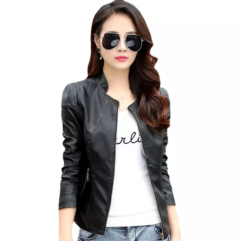 2023 Spring Autumn Leather Jacket for Women Clothes Stand Collar Women's Leather Jackets Elegant Fashion Coat Female Chaquetas