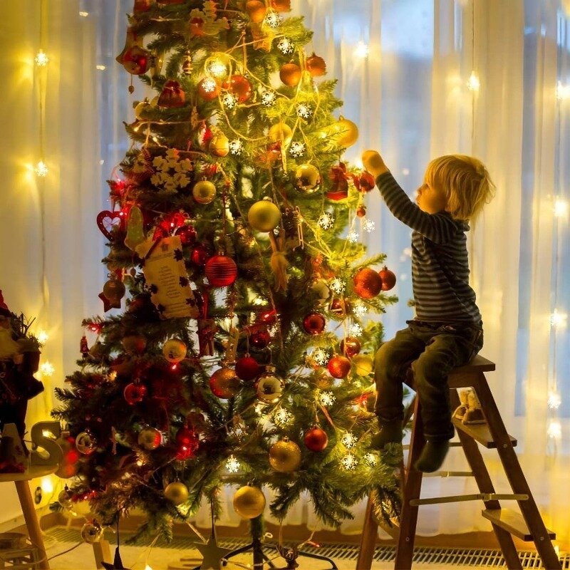 Рождественская светодиодная гирлянда в виде снежинок, 10 м, 80 светодиодов, водонепроницаемая гирлянда, Рождественское украшение для дома и сада