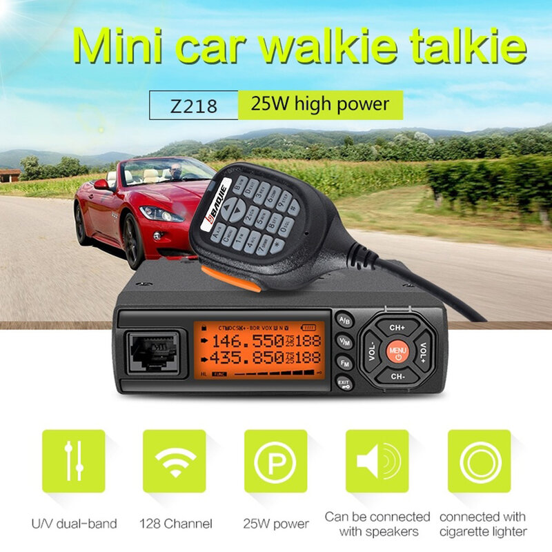 Baojie-Mini Car Walkie Talkie, Transceptor de Rádio em Dois Sentidos, BJ-218, 10km, 25W, Dual Band, VHF, UHF, 136-174MHz, 400-470MHz, 128CH