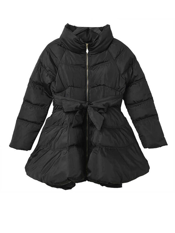Женское пальто с бантом [EAM], черное Свободное пальто с хлопковой подкладкой и длинным рукавом, новинка сезона осень-зима 2024, 1DH5282