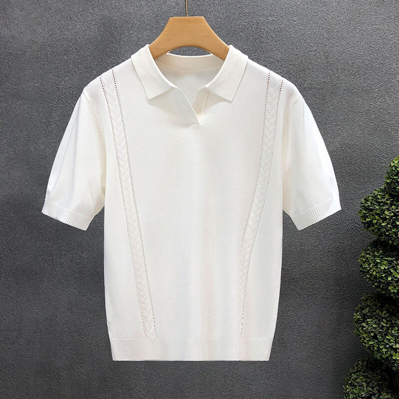 Polo de punto transpirable para hombre, camisetas informales sencillas de Color sólido, a la moda, con solapa ajustada y botones, 2024
