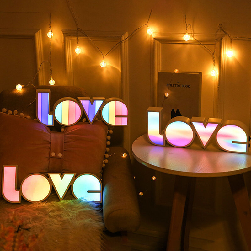 Areyourshop LED Rainbow Neon Sign Light 3D LOVE Bedside Night Light Wedding Party Decoration
