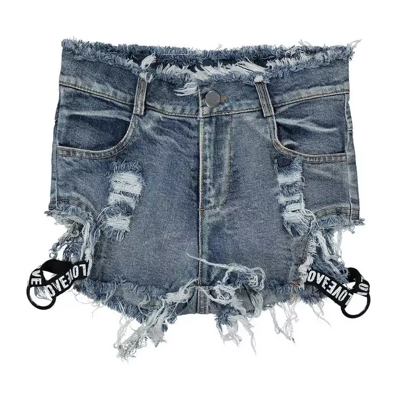 Pantalones cortos vaqueros para mujer, Shorts de cintura alta, ajustados, con agujeros, para Club, DJ, baile, 2019