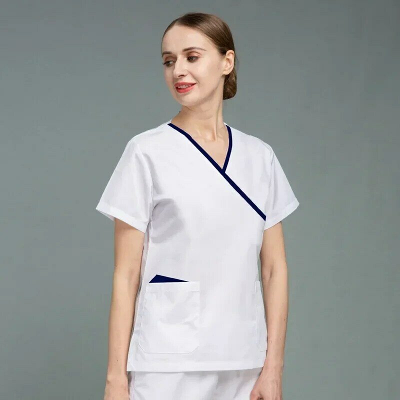 Conjunto de uniforme de enfermera Unisex, ropa de trabajo de manga corta para salón de belleza, Camisa de corte ajustado, uniforme médico de enfermería