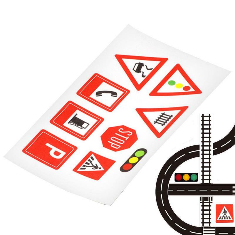 Etiquetas adhesivas de advertencia de señales de carretera de ferrocarril de tráfico para niños, etiqueta adhesiva DIY para álbum de recortes, rompecabezas, juguetes, juego de coche