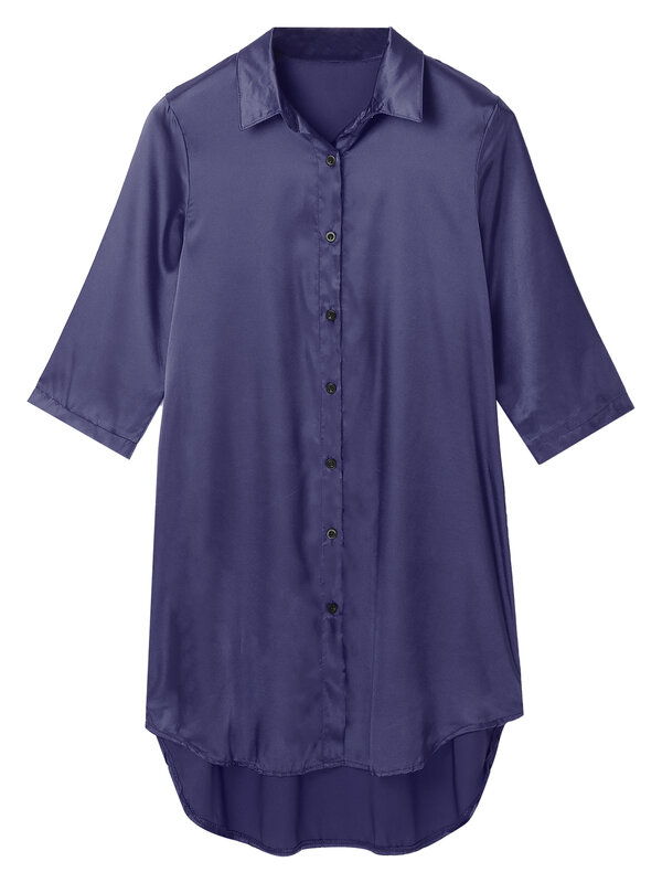 Мужская и Женская атласная ночная рубашка, ночная рубашка с V-образным вырезом, полурукавами, одежда для сна, ночная рубашка, блестящая свободная Ночная сорочка
