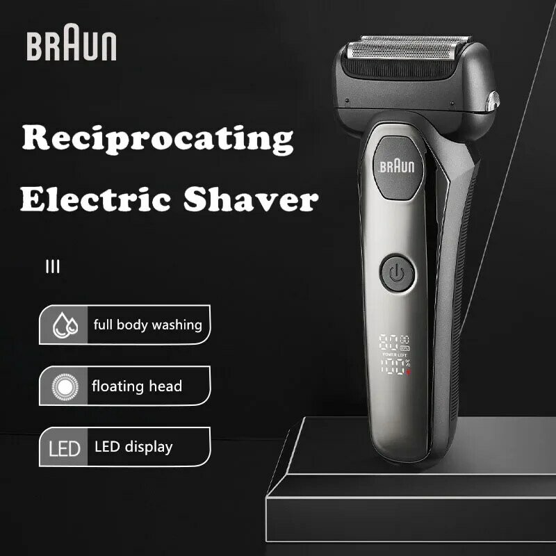 Barbeador elétrico Braun para homens, máquina de barbear recarregável, lâmina flutuante 3D, aparador de barba original para barbeiro, 7200s