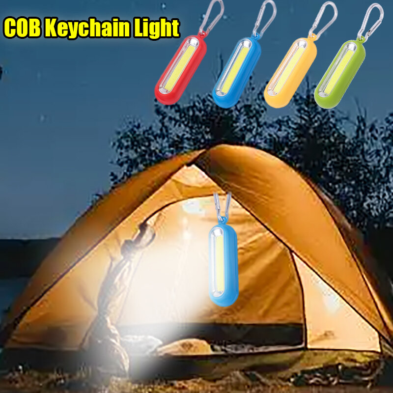 Портативный светодиодный брелок для ключей, компактный карманный тактический фонарик COB с 3 режимами, фонарик на батарейках для кемпинга и рыбалки