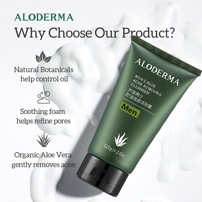 Aloderma detergente per la pulizia dell'acne all'aloe da uomo deterge e ammorbidisce e rinfresca la pelle, naturale e Non irritante 120g
