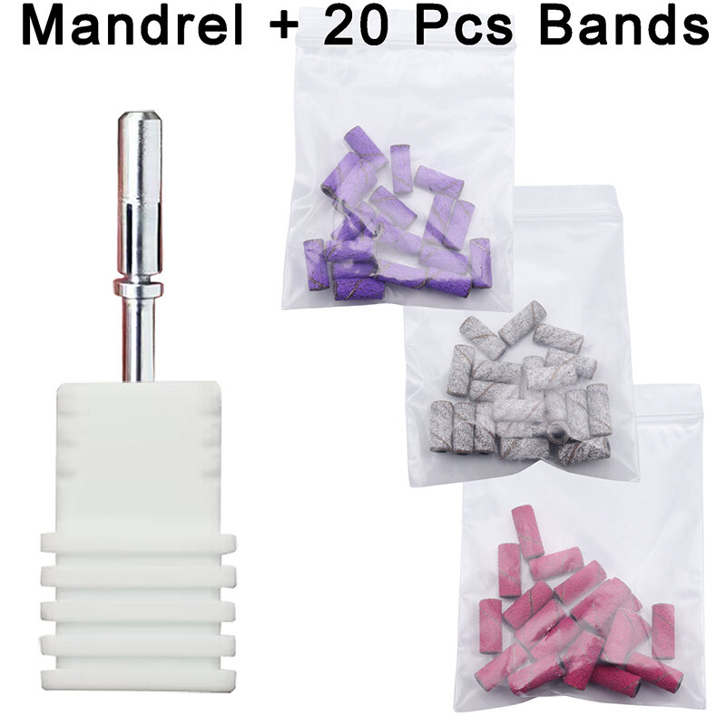 21pcs per set 3mm Mandrel with Sanding Bands Pink Mini Zebra Sanding Bands Stainless Steel Nail Drill Bits Mandrel 3 Grits