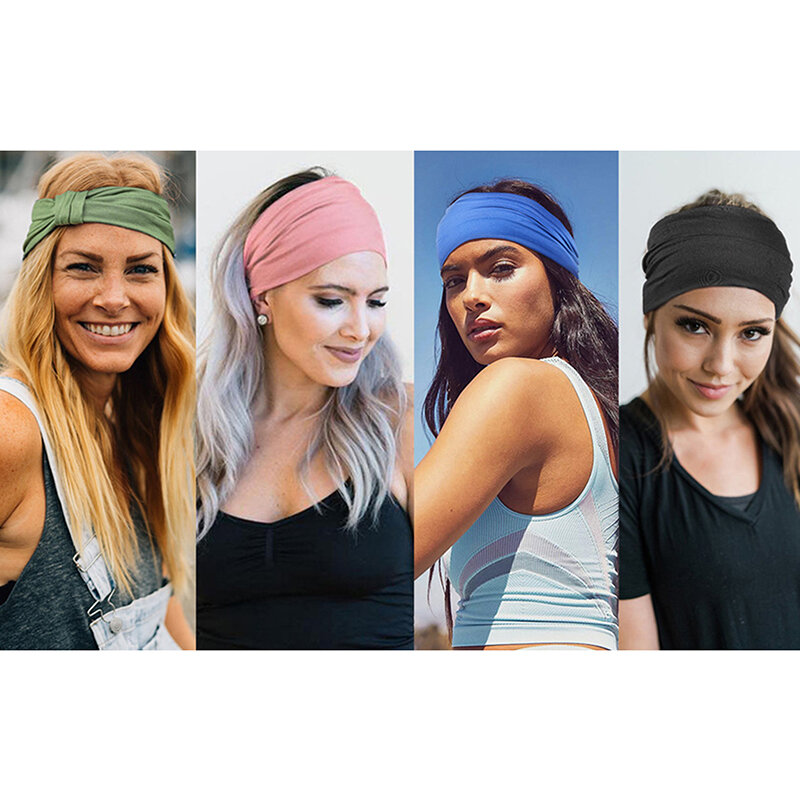 Fashion Solid Color Wide Edge Cotton Yoga Absorbs Sweat Women Girl Headband Headpiece Turban Bandage Hair Accessories Headwear