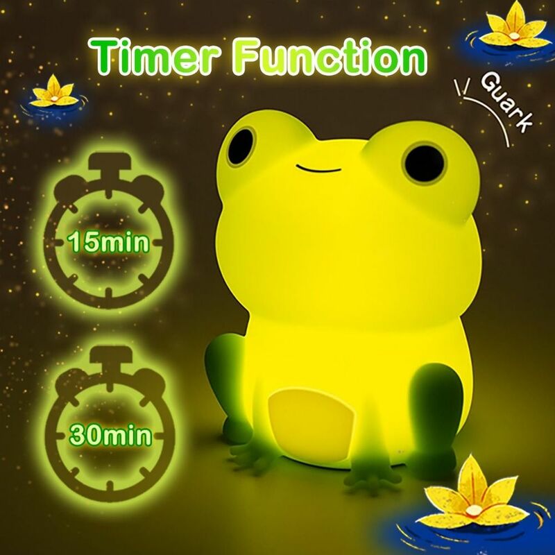 LED Frog Night Lamp Cute Touch Sensor Silicone Bedside Lamp Timer Dimmable Animal Nightlight Bedroom Decor