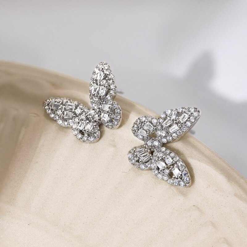 Cross Border European and American S925 Pure Silver Ear Studs with High-end Zirconia Inlay and Niche Fashionable Bow Design