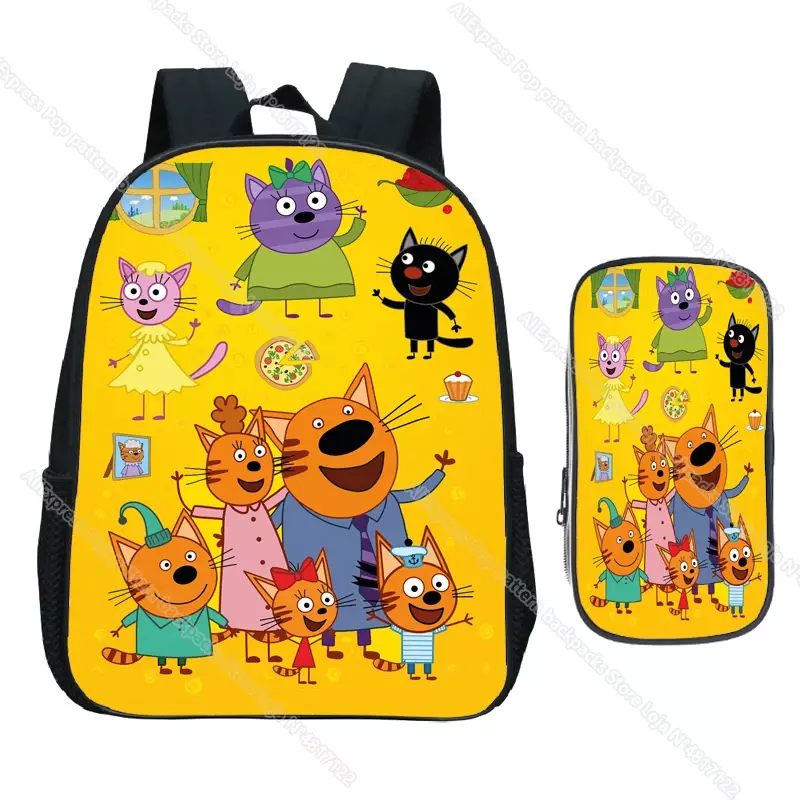 Three Kittens Backpack 2pcs TpnkoTa E-cats School Bags Kindergarten Bookbag Girls Boys Primary Rucksacks Mochila