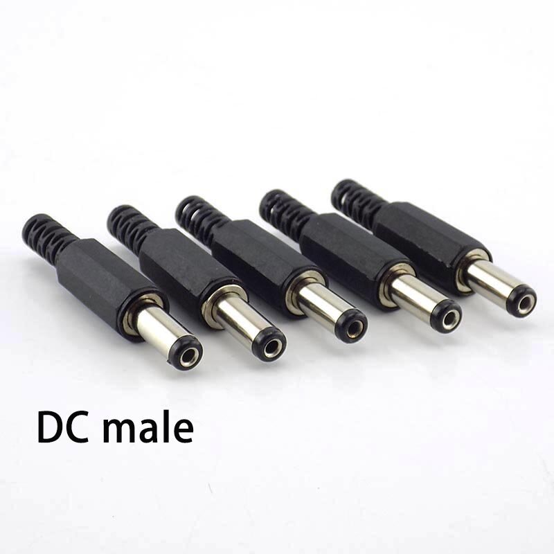 DC Power Jack Plugs para projetos de DIY, macho e fêmea soquete, conectores adaptadores, desmontagem, D5, 2.1mm x 5.5mm, 5pcs