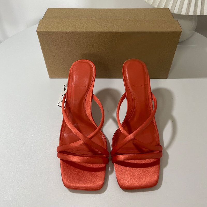 Zapatos de tacón alto con punta cuadrada para mujer, Sandalias de tacón abierto con correa, a la moda, 2024