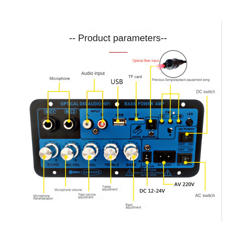 Car Bluetooth Digital Amplifier Board Dual Microphone Bluetooth 5.0 Stereo Amplifier Subwoofer Karaoke Amplifier EU Plug