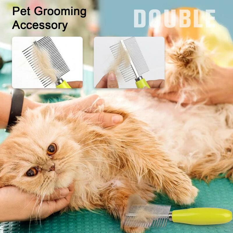 Cepillo de aseo para mascotas de doble fila, peine de depilación de dos lados para gatos y perros, herramientas suaves para SUMINISTROS DE ASEO para mascotas