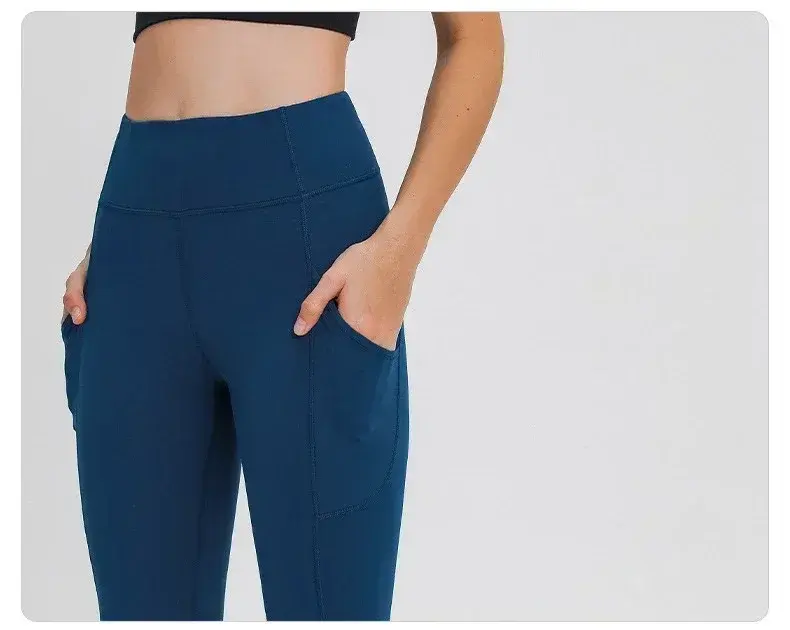 As calças do ioga do limão para mulheres, cintura alta ostenta leggings, bolsos laterais de 25 polegadas, estiramento, elevador hip, emagrecimento, aptidão, exercício