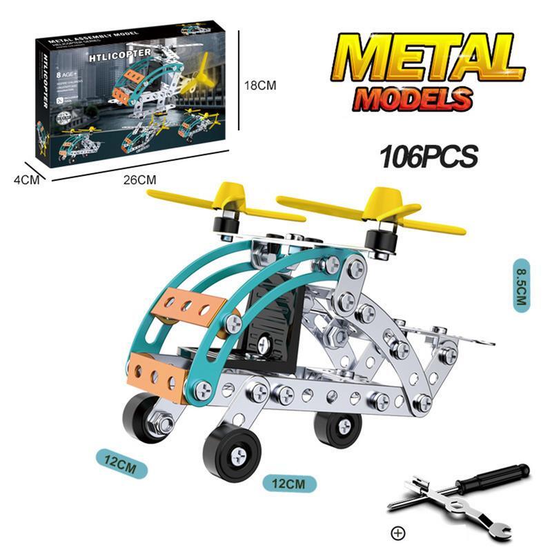 Mainan helikopter logam Model, helikopter mainan anak pendidikan pesawat konstruksi ornamen gaya mekanis