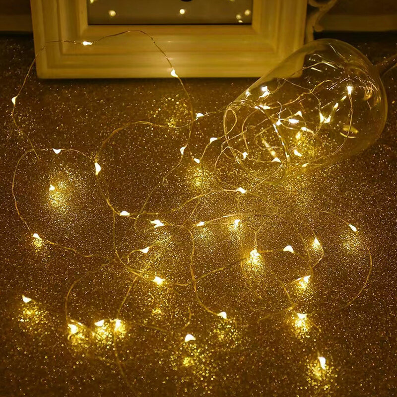 Guirnalda de luces Led de alambre de cobre, guirnalda de luces de hadas alimentada por batería 2AA, resistente al agua IP65, bricolaje, decoración de fiesta de boda y Navidad