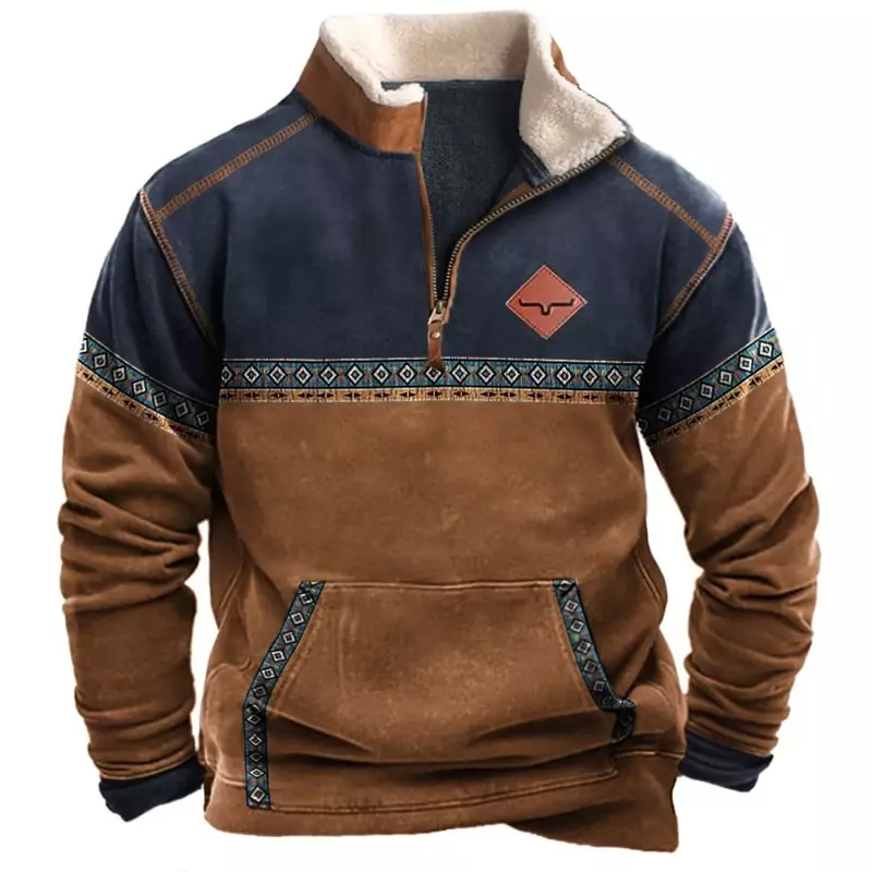 Fashion Mens Fleece Sweatshirts 2023 New Casual Turndown Collar Pullover Long Sleeve Winter Wool Lining Mens 3D Print Sweatshirt