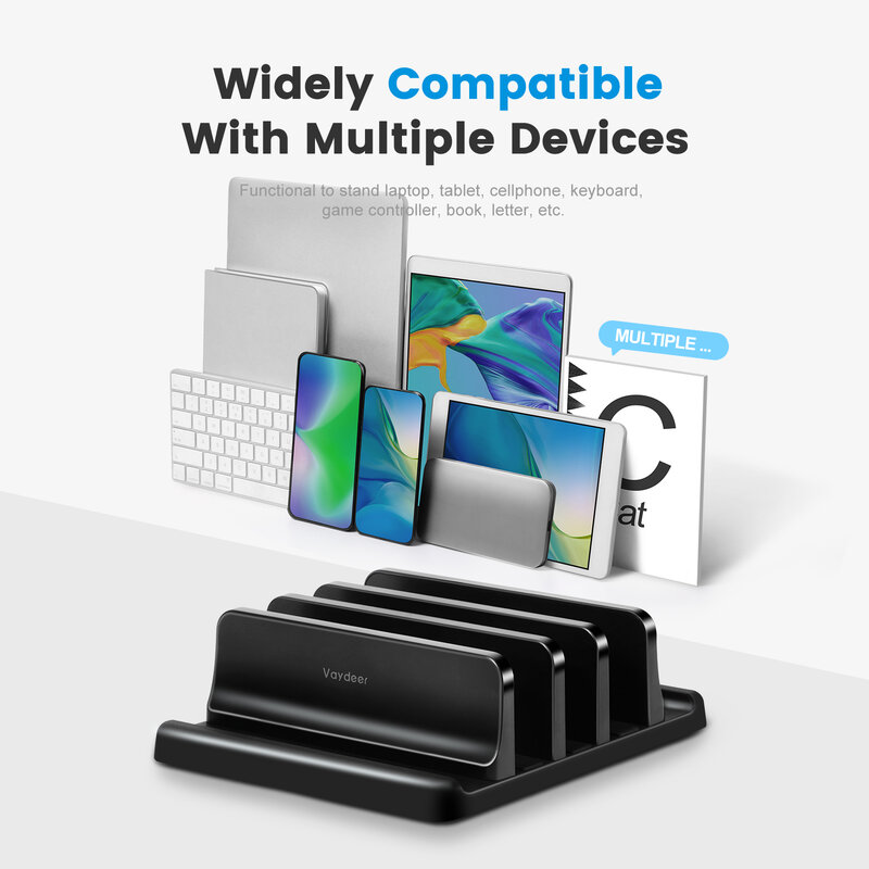 Ajustável Vertical Plastic Laptop Stand, Suporte Desktop, Notebook Dock, Space Saving, 3 em 1