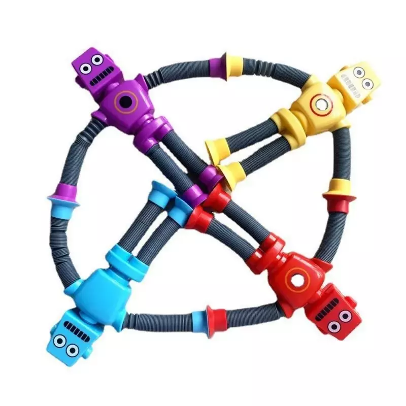 Stretchy Tube Robot Puzzle Toy Novelty Decompression Creative Cartoon Suction Cup Springs Telescopic Robot Shape Toys Kids Gifts