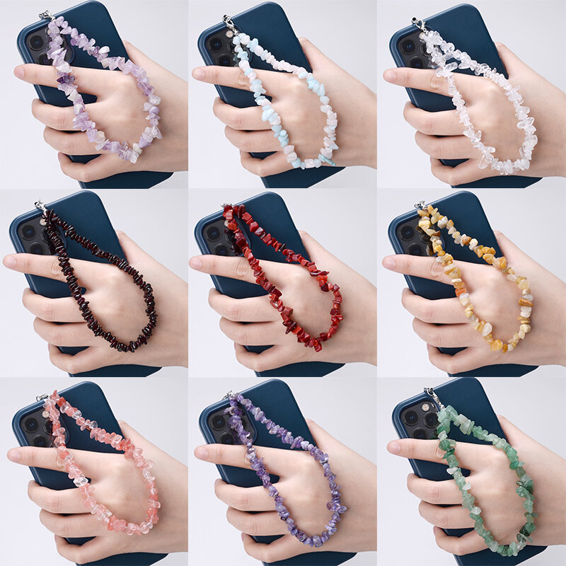 Fashion Gravel Mobile Phone Chain Creative Colorful Women Girls Beaded Metal Cellphone Strap Lanyard Hanging Anti-Lost Jewelry
