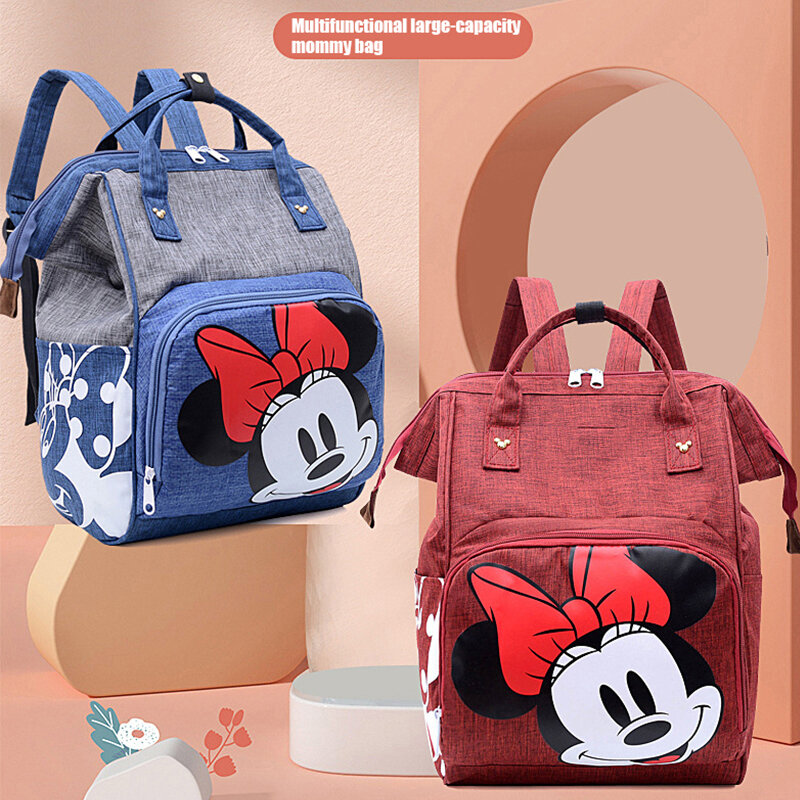 Tas Ibu Hamil Disney Mickey Mouse Popok Tahan Air Tas Penyimpanan Ransel Kapasitas Besar Kereta Dorong Bayi Tas Travel Fashion