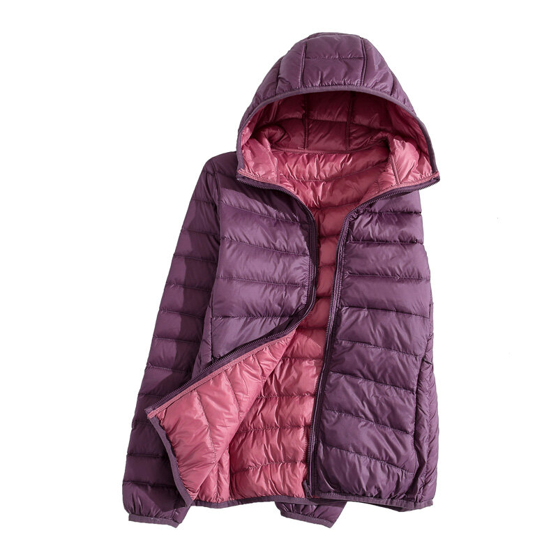 여성용 양면 착용 후드 재킷, 초경량 덕다운 리버시블 따뜻한 외투