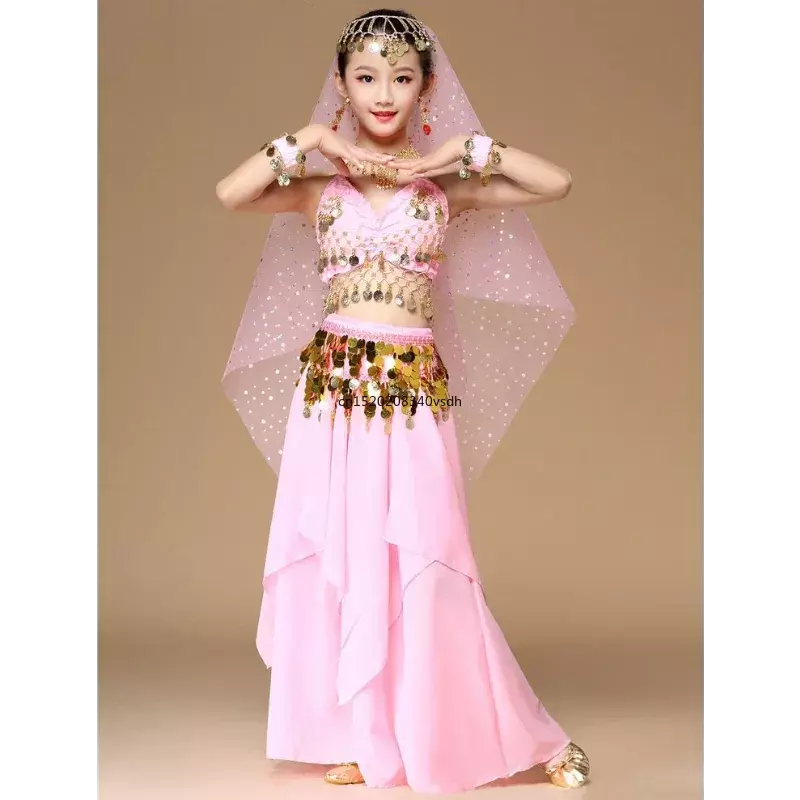 Ropa de danza del vientre para niños y niñas, conjunto de ropa de baile indio, ropa de rendimiento de escenario para niños