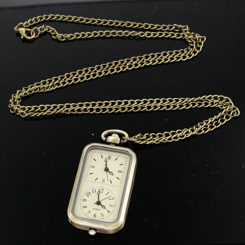 2023 New Rectangular Design Pocket Watch Pendant Creative Necklace Quartz Clock Gifts For Children Women Men Dropshipping